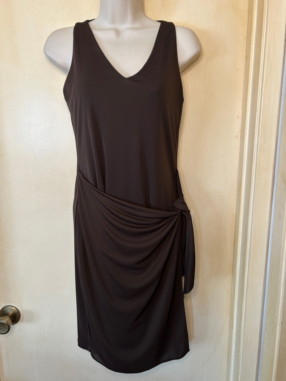 Lauren Ralph Lauren Brown Sleeveless V-Neck  Dress with Side Knot size S